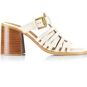 See by Chloe Cila Womens Leather Sandal Size 10 Block Heel Caged Buckle Mule